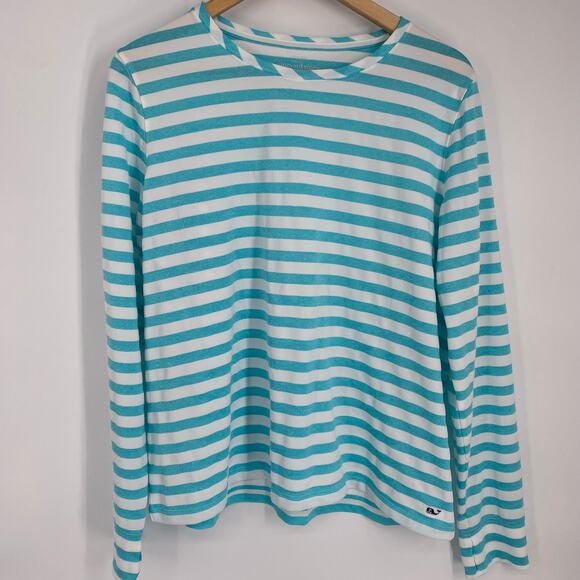 Vineyard Vineyards Performance Top Women’s XL  White & Teal Striped Nautical - Picture 1 of 7